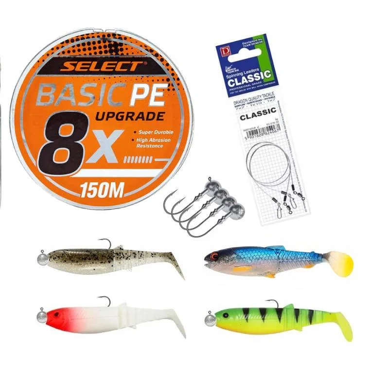 Zestaw plecionka 0.14mm zestaw gum Cannibal 10cm 4szt przypony uzbrojenie