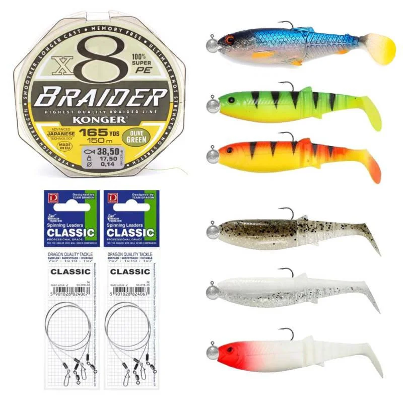 Zestaw plecionka 0.14mm zestaw gum Cannibal 10cm 6szt przypony x2 uzbrojenie