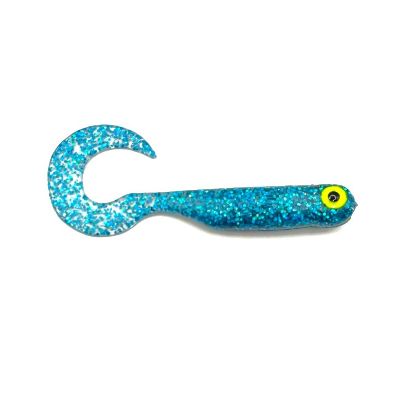 Great Fish GF1 Twister Soft Bait, Fish Scent, Glitter Blue, 10pcs, 49mm