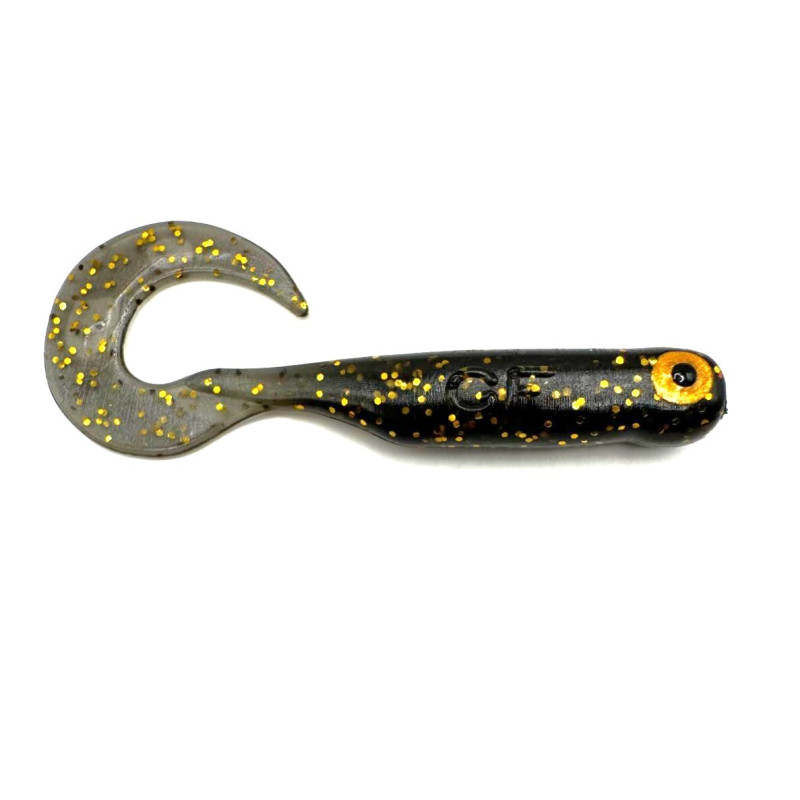 Great Fish GF1 Twister Soft Bait, Fish Scent, Black & Gold, 10pcs, 49mm