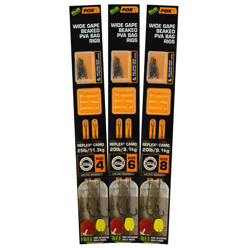 Fox Edges Wide Gape Beaked PVA Ready Rigs - 20lb size 6 Fox Edges Wide Gape Beaked PVA Ready Rigs - 20lb size 6