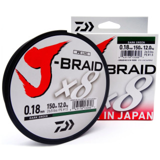 PLECIONKA DAIWA J-BRAID X8 0.18MM 150M CIEMNOZIELONA 12751-018