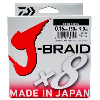 Plecionka Daiwa J-Braid X8 0,16mm 150m ciemnozielona - mocna i cienka