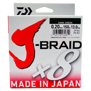 PLECIONKA DAIWA J-BRAID X8 0.20MM 150M CIEMNOZIELONA 12751-020