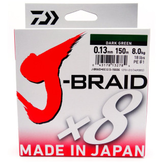 PLECIONKA DAIWA J-BRAID X8 0.13MM 150M CIEMNOZIELONA 12751-013