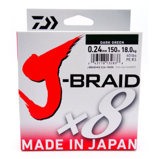 PLECIONKA DAIWA J-BRAID X8 0.24MM 150M CIEMNOZIELONA 12751-024