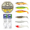 Zestaw PLECIONKA 0,14mm + Zestaw Gum CANNIBAL 10cm 6szt + PRZYPONY x2 + UZBROJENIE