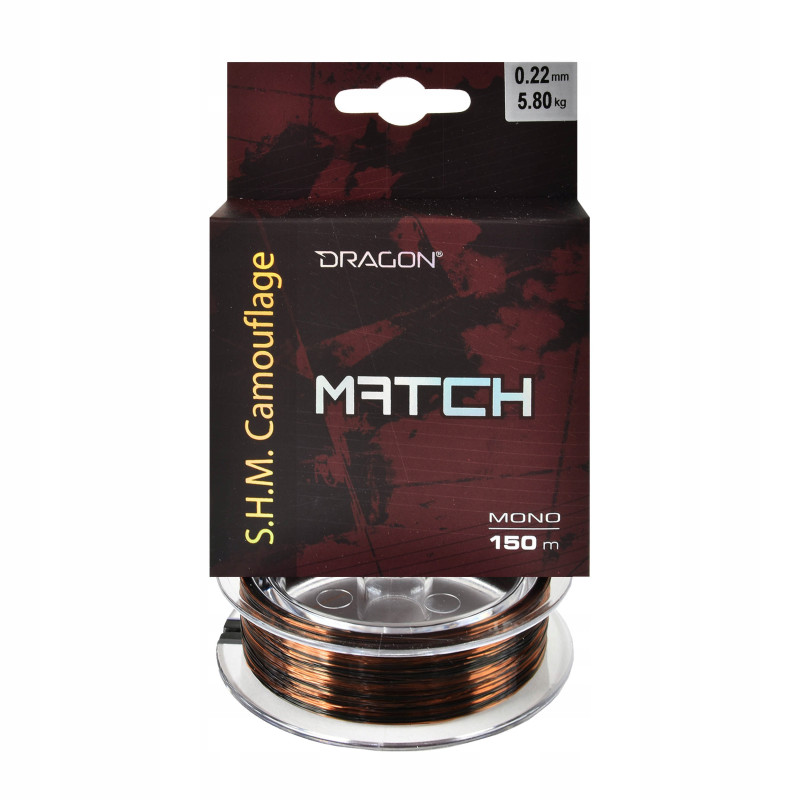 Żyłka DRAGON S.H.M.Camouflage Match 0.22 mm/5.80 kg 150 m camou/brązowo-czarna Żyłka DRAGON S.H.M.Camouflage Match 0.22 mm/5.80 kg 150 m camou/brązowo-czarna